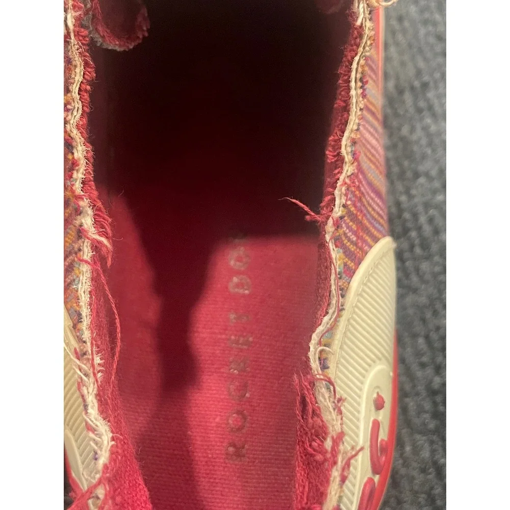 Rocket Dog Jazzin Womens 9 Red Striped Frayed Canvas Low Top Sneakers C317/0519